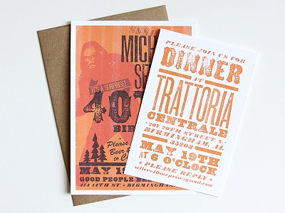 Invitations and menus with fonts from the Wild West Press font set