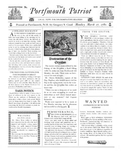 Colonial newspaper The Portsmouth Patriot, made with Caslon fonts from the Minuteman Printshop Revolutionary War Font Set