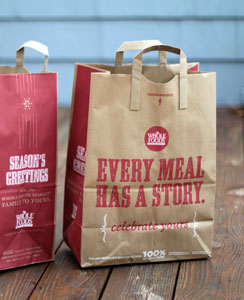Whole Foods shopping bag featuring the Ashwood Condensed font from the Wild West Press font set