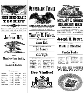 reproduction ballot slips made with fonts and images from the Civil War Press font set
