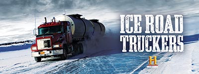 A promotional piece for the History Channel Ice Road Truckers show with Ashwood condensed font from the Wild West Press font set