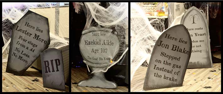 Halloween tombstones made with fonts from the Minuteman Printshop font set
