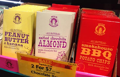 Chocoloate packaging that uses Whitecross and other fonts from the Wild West Press font set