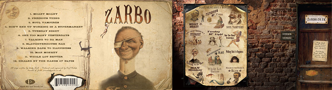 a CD booklet for British Band Zarbo uses fonts from the Wild West Press font set