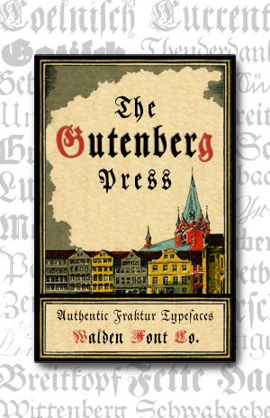 Cover art for the Gutenberg Press set of authentic German Fraktur fonts and clip art